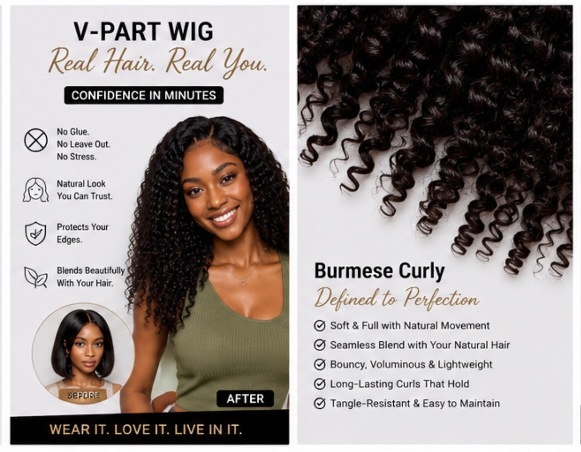 Burmese Curly V-Part Wig